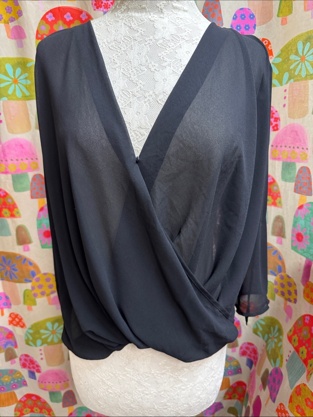 Bongo 3/4 Sleeve Sheer Blouse. Medium